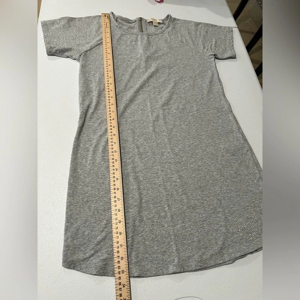 Michael Kors T-Shirt Dress Size Medium Silver Rhinestone Logo Gray  Cotton